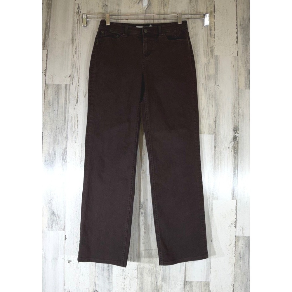 Chicos Platinum Willa Jean 0.5 Reg (28x29.5) Brown Straight Leg Embroidered